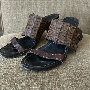 Henry Beguelin Brown Leather & Crocodile Sandals